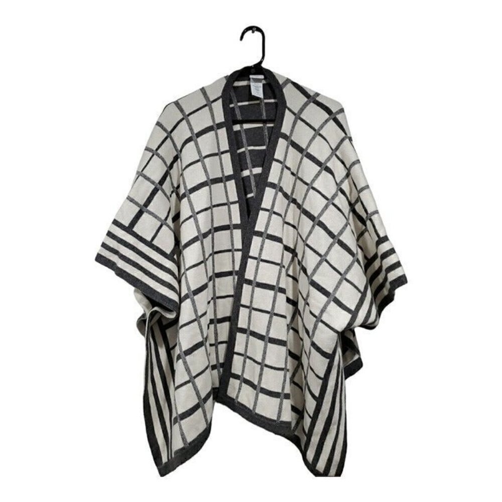 Cabi Reversible Tower Wrap Cream Grey Poncho Sweater Women's Size M/L
